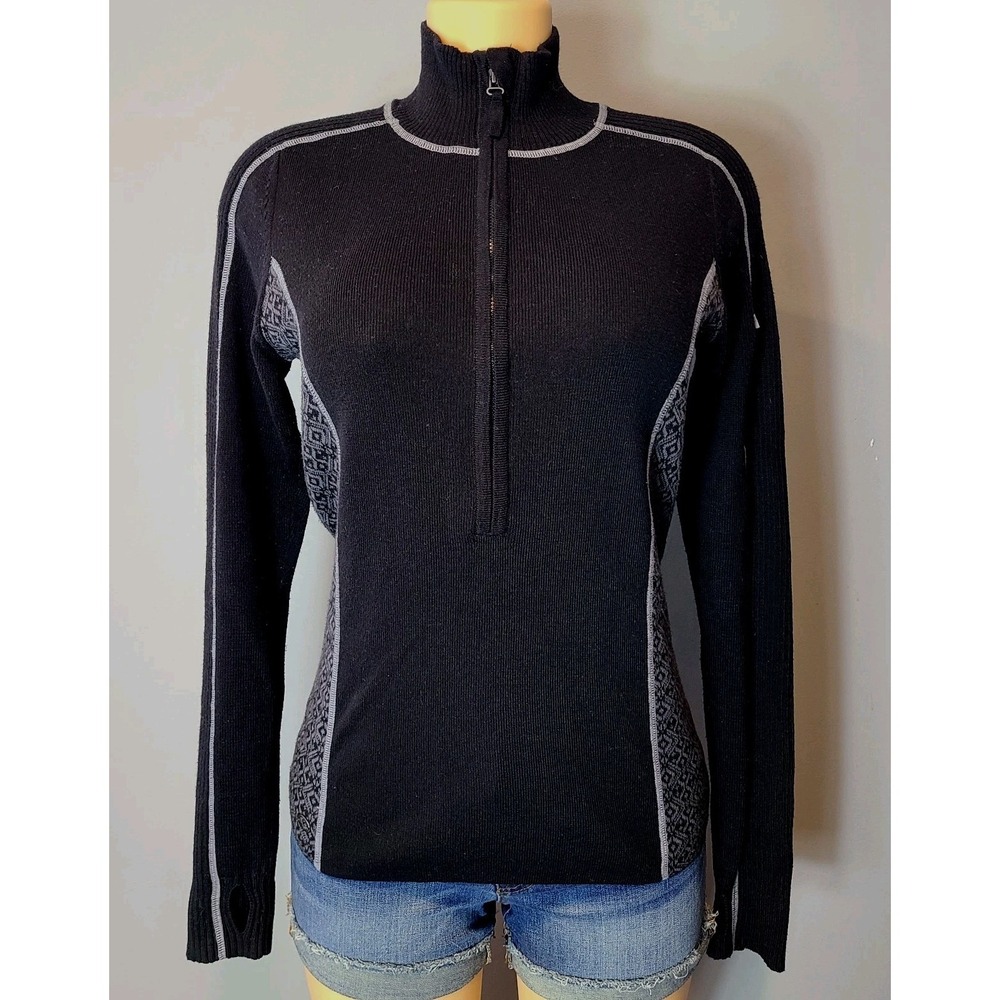 Athleta Womens Black Half Zip Sweater Fair Isle Sz Medium Active Comfy